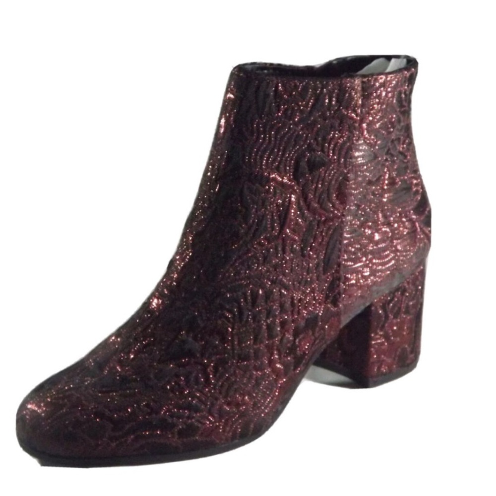 NIB Sam Edelman Vikki Malbec Metallic Red Black Floral Ankle Boots 5